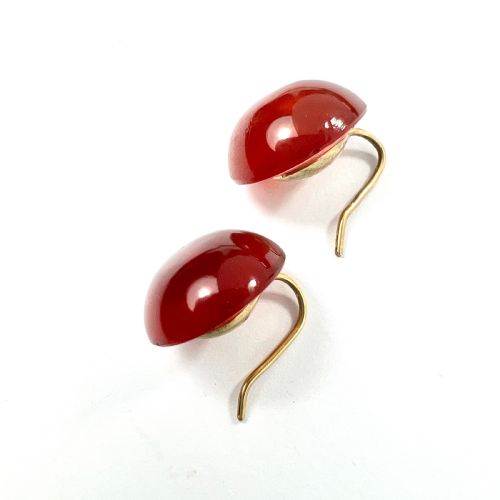 VICTORIAN 15CT GOLD RED AGATE BUTTON EARRINGS - ADDITIONAL PHOTO 5