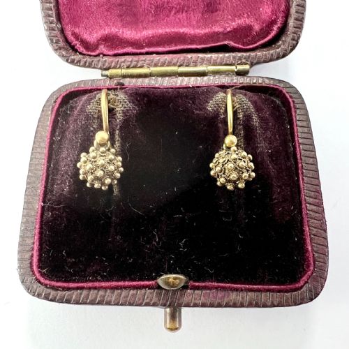 tiny victorian cannetille ball earrings in 9ct gold - CATEGORY: ANTIQUE JEWELLERY - DATED VICTORIAN