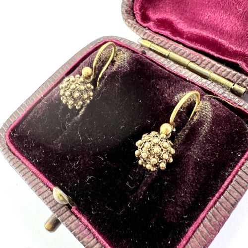 TINY VICTORIAN CANNETILLE BALL EARRINGS IN 9CT GOLD - ADDITIONAL PHOTO 1