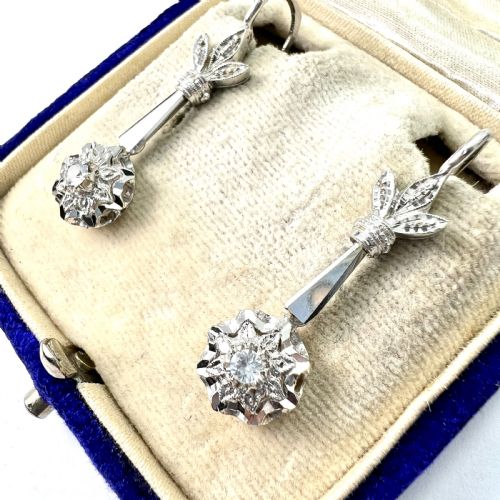 VINTAGE 18CT GOLD WHITE TOPAZ DROP EARRINGS - ADDITIONAL PHOTO 1