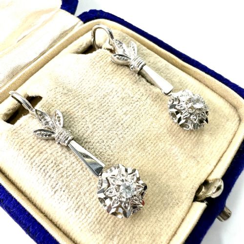 VINTAGE 18CT GOLD WHITE TOPAZ DROP EARRINGS - ADDITIONAL PHOTO 2