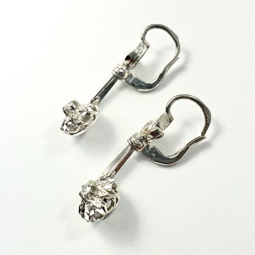 VINTAGE 18CT GOLD WHITE TOPAZ DROP EARRINGS - ADDITIONAL PHOTO 4