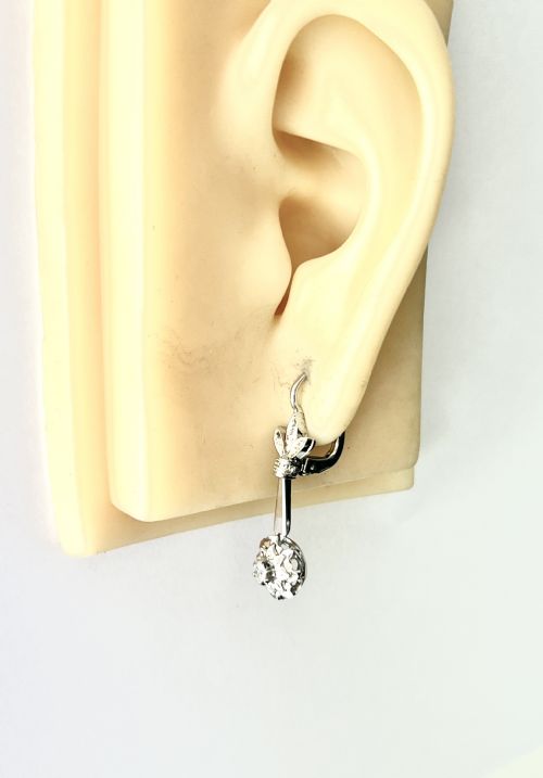 VINTAGE 18CT GOLD WHITE TOPAZ DROP EARRINGS - ADDITIONAL PHOTO 7