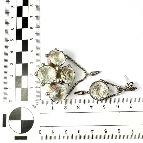 ANTIQUE FOILED PASTE SILVER DEMI PARURE EARRINGS AND BROOCH - ADDITIONAL PHOTO 5