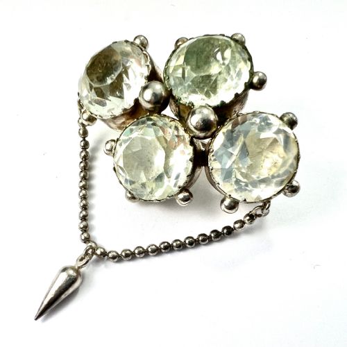 ANTIQUE FOILED PASTE SILVER DEMI PARURE EARRINGS AND BROOCH - ADDITIONAL PHOTO 8
