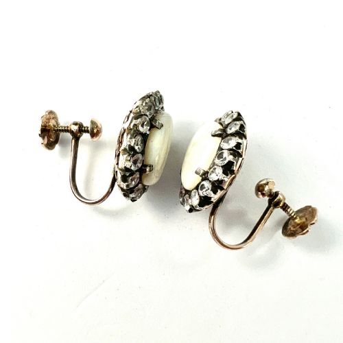 VINTAGE 9CT GOLD OPAL AND WHITE SAPPHIRE HALO EARRINGS - ADDITIONAL PHOTO 7