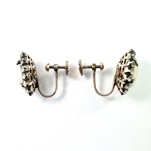 VINTAGE 9CT GOLD OPAL AND WHITE SAPPHIRE HALO EARRINGS - ADDITIONAL PHOTO 8