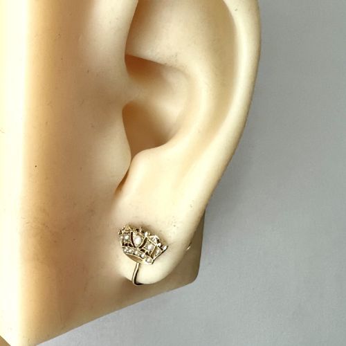 VINTAGE 9CT GOLD PEARL CROWN SCREWBACK EARRINGS - ADDITIONAL PHOTO 5