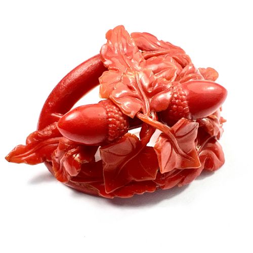 VICTORIAN CARVED CORAL ACORN EARRINGS - ADDITIONAL PHOTO 4