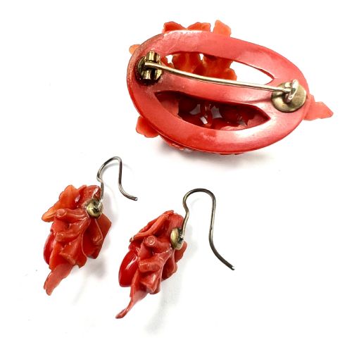 VICTORIAN CARVED CORAL ACORN EARRINGS - ADDITIONAL PHOTO 6