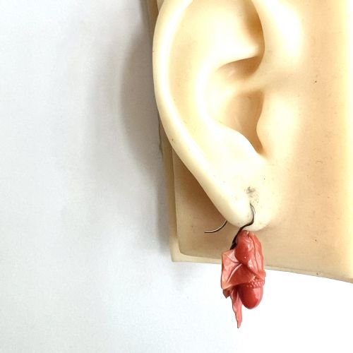 VICTORIAN CARVED CORAL ACORN EARRINGS - ADDITIONAL PHOTO 7