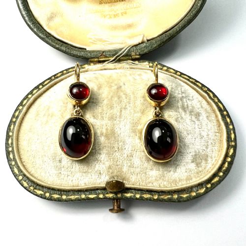 victorian 9ct gold garnet double drop earrings - CATEGORY: ANTIQUE JEWELLERY - DATED VICTORIAN