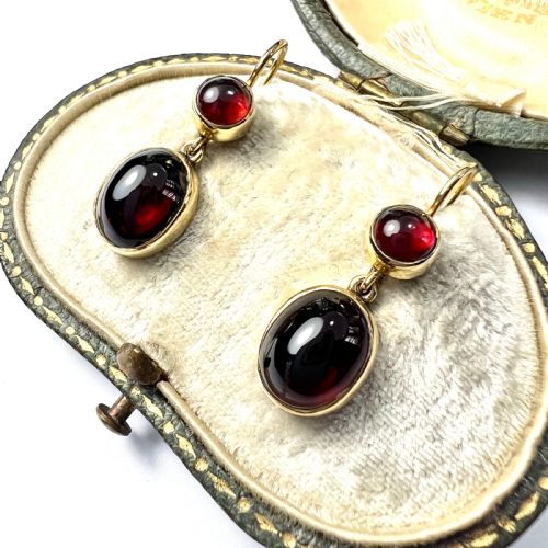 VICTORIAN 9CT GOLD GARNET DOUBLE DROP EARRINGS - ADDITIONAL PHOTO 2