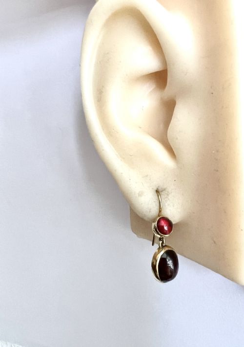 VICTORIAN 9CT GOLD GARNET DOUBLE DROP EARRINGS - ADDITIONAL PHOTO 5