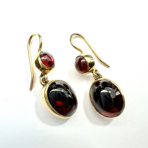 VICTORIAN 9CT GOLD GARNET DOUBLE DROP EARRINGS - ADDITIONAL PHOTO 7