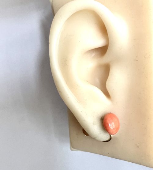 ANTIQUE 9CT GOLD CORAL SCREWBACK EARRINGS - ADDITIONAL PHOTO 6