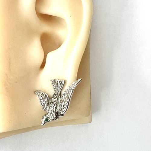 VINTAGE GREEN EYED BIRD MARCASITE EAR CLIPS - ADDITIONAL PHOTO 8