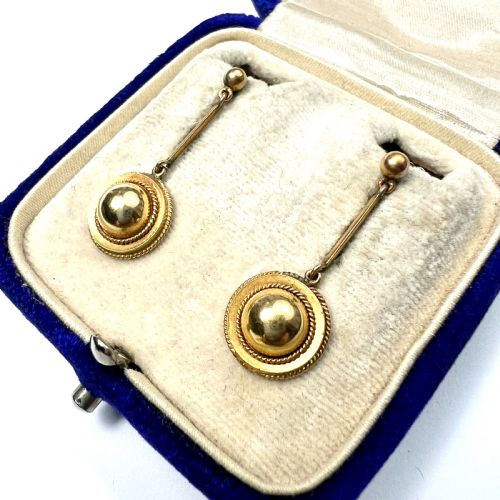 VICTORIAN GOLD DOME DROP SCREWBACK EARRINGS - ADDITIONAL PHOTO 1