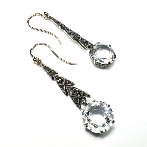 ART DECO 9CT GOLD AND SILVER ZIRCON MARCASITE EARRINGS - ADDITIONAL PHOTO 5