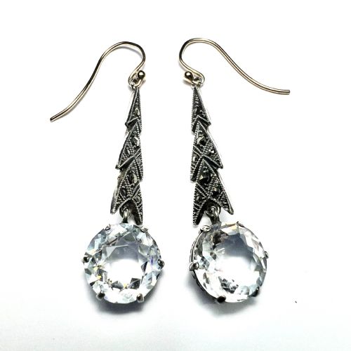 ART DECO 9CT GOLD AND SILVER ZIRCON MARCASITE EARRINGS - ADDITIONAL PHOTO 6