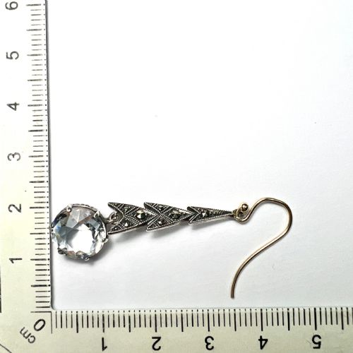 ART DECO 9CT GOLD AND SILVER ZIRCON MARCASITE EARRINGS - ADDITIONAL PHOTO 7