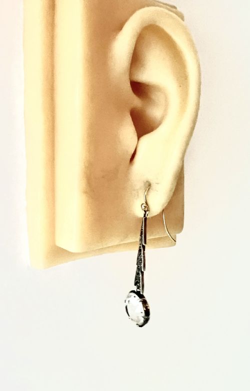 ART DECO 9CT GOLD AND SILVER ZIRCON MARCASITE EARRINGS - ADDITIONAL PHOTO 8