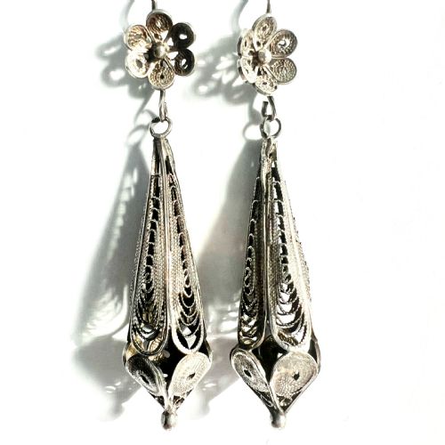 VINTAGE MALTESE SILVER FILIGREE TORPEDO EARRINGS - ADDITIONAL PHOTO 2
