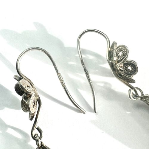 VINTAGE MALTESE SILVER FILIGREE TORPEDO EARRINGS - ADDITIONAL PHOTO 3
