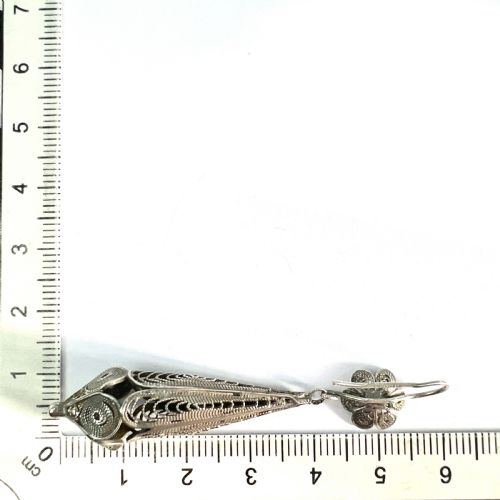 VINTAGE MALTESE SILVER FILIGREE TORPEDO EARRINGS - ADDITIONAL PHOTO 5