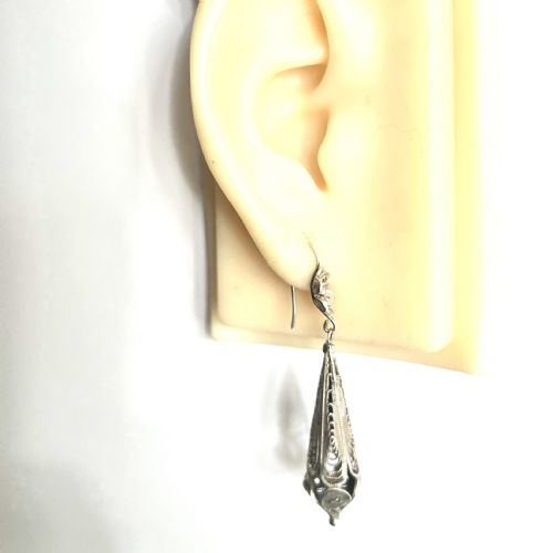 VINTAGE MALTESE SILVER FILIGREE TORPEDO EARRINGS - ADDITIONAL PHOTO 6
