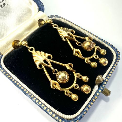 VICTORIAN 9CT GOLD SCREWBACK CHANDELIER EARRINGS - ADDITIONAL PHOTO 1