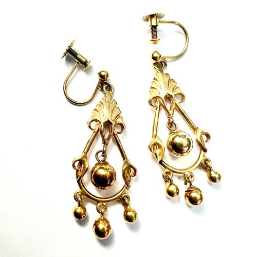 VICTORIAN 9CT GOLD SCREWBACK CHANDELIER EARRINGS - ADDITIONAL PHOTO 3