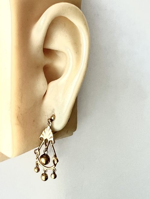 VICTORIAN 9CT GOLD SCREWBACK CHANDELIER EARRINGS - ADDITIONAL PHOTO 8