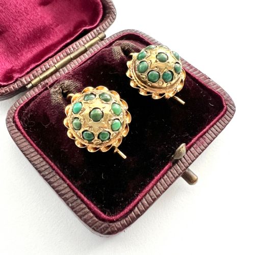 VICTORIAN 18CT GOLD TURQUOISE CLUSTER DOME EARRINGS - ADDITIONAL PHOTO 1