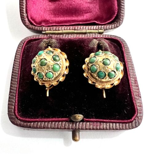 VICTORIAN 18CT GOLD TURQUOISE CLUSTER DOME EARRINGS - ADDITIONAL PHOTO 6