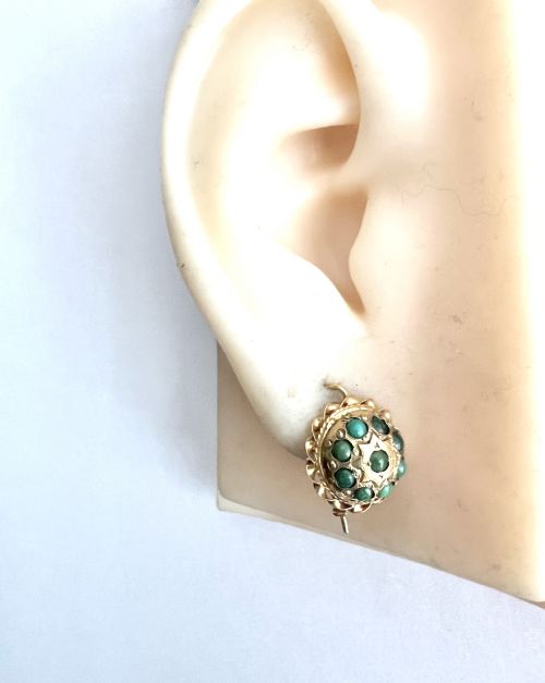 VICTORIAN 18CT GOLD TURQUOISE CLUSTER DOME EARRINGS - ADDITIONAL PHOTO 7