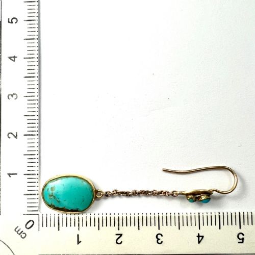 EDWARDIAN ART NOUVEAU TURQUOISE 9CT GOLD CHAIN DROP EARRINGS - ADDITIONAL PHOTO 5
