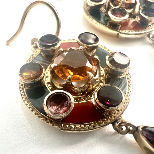 VICTORIAN 9CT GOLD SCOTTISH AGATE GEMSTONE PENDANT EARRINGS - ADDITIONAL PHOTO 3
