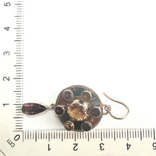 VICTORIAN 9CT GOLD SCOTTISH AGATE GEMSTONE PENDANT EARRINGS - ADDITIONAL PHOTO 5