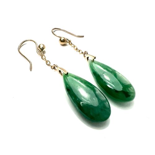 EDWARDIAN 9CT GOLD JADE CHAIN DROP EARRINGS - ADDITIONAL PHOTO 1