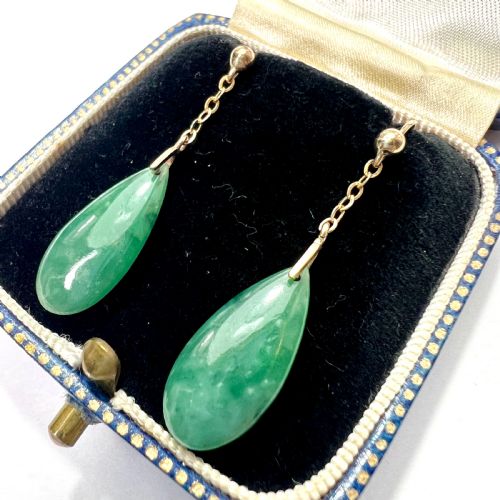 EDWARDIAN 9CT GOLD JADE CHAIN DROP EARRINGS - ADDITIONAL PHOTO 5