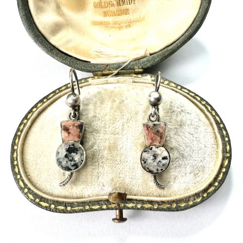 tiny victorian scottish granite thistle earrings - CATEGORY: ANTIQUE JEWELLERY - DATED VICTORIAN