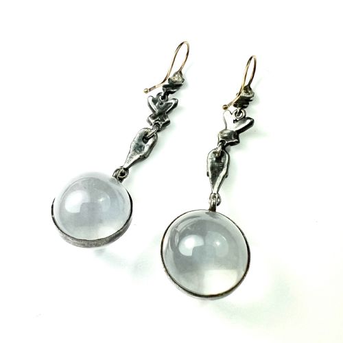 EDWARDIAN ROCK CRYSTAL POOLS OF LIGHT SILVER MARCASITE EARRINGS - ADDITIONAL PHOTO 4