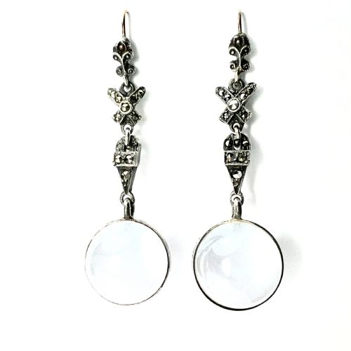 EDWARDIAN ROCK CRYSTAL POOLS OF LIGHT SILVER MARCASITE EARRINGS - ADDITIONAL PHOTO 6