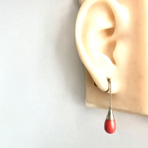 EDWARDIAN 9CT GOLD CORAL CHAIN DROP EARRINGS - ADDITIONAL PHOTO 1