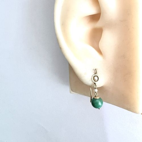 RESERVED FOR J EDWARDIAN 15CT GOLD TURQUOISE AND PEARL DROP EARRINGS - ADDITIONAL PHOTO 6