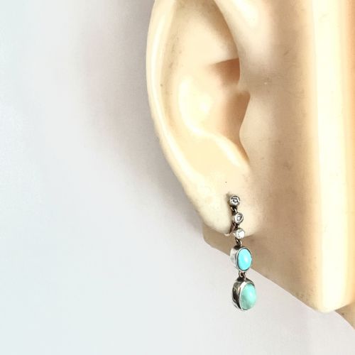 ANTIQUE GOLD AND SILVER TURQUOISE PASTE DIAMOND EARRINGS - ADDITIONAL PHOTO 7