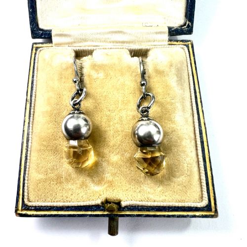 victorian scottish silver citrine thistle drop earrings - CATEGORY: ANTIQUE JEWELLERY - DATED VICTORIAN
