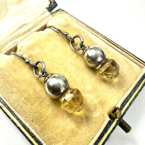 VICTORIAN SCOTTISH SILVER CITRINE THISTLE DROP EARRINGS - ADDITIONAL PHOTO 1