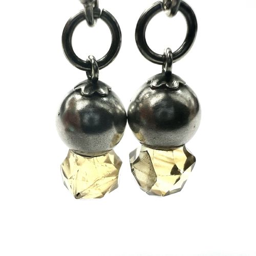 VICTORIAN SCOTTISH SILVER CITRINE THISTLE DROP EARRINGS - ADDITIONAL PHOTO 5